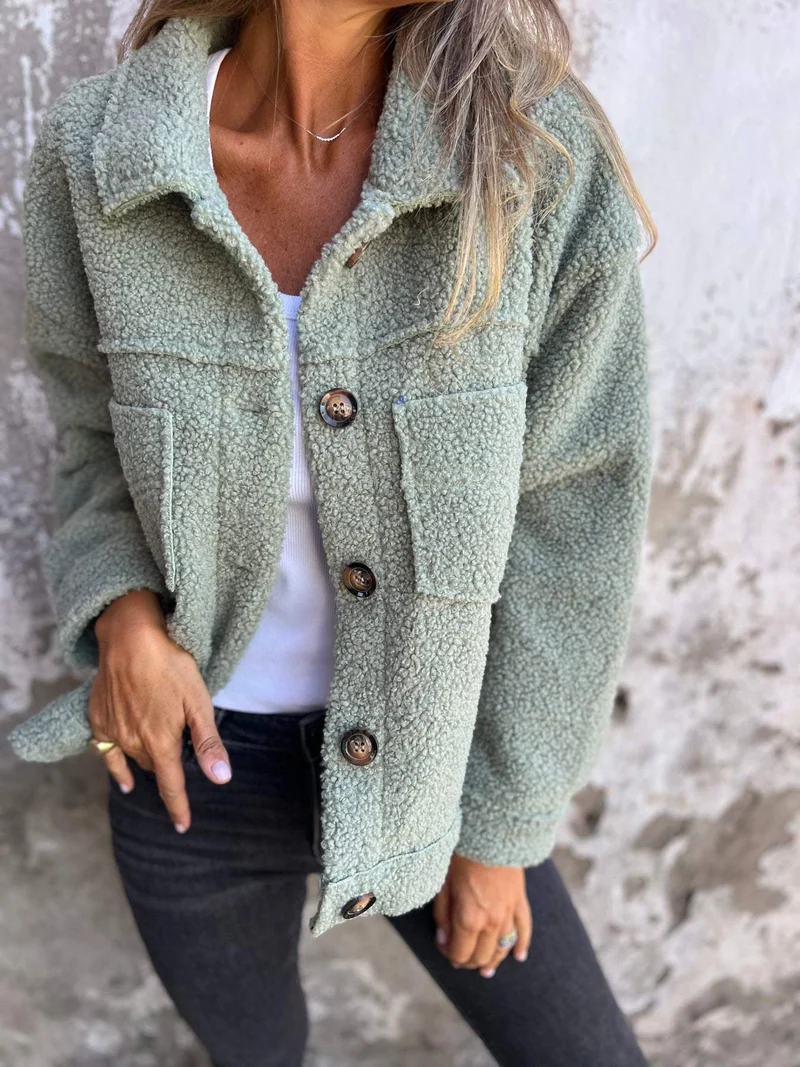 Carina | Damen Herbst Knöpfen Teddyjacke
