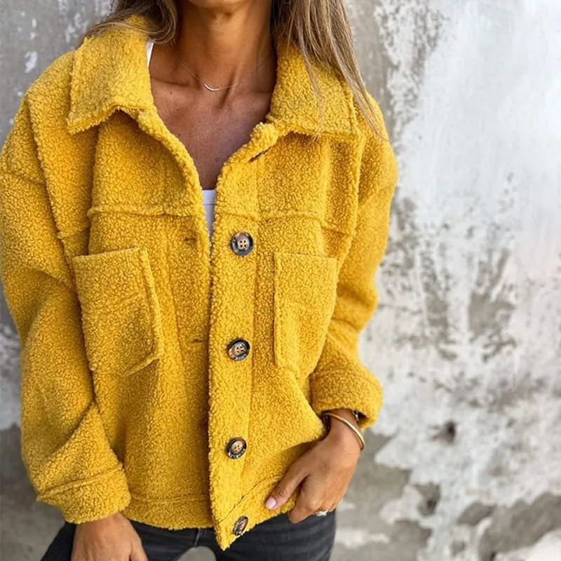 Carina | Damen Herbst Knöpfen Teddyjacke