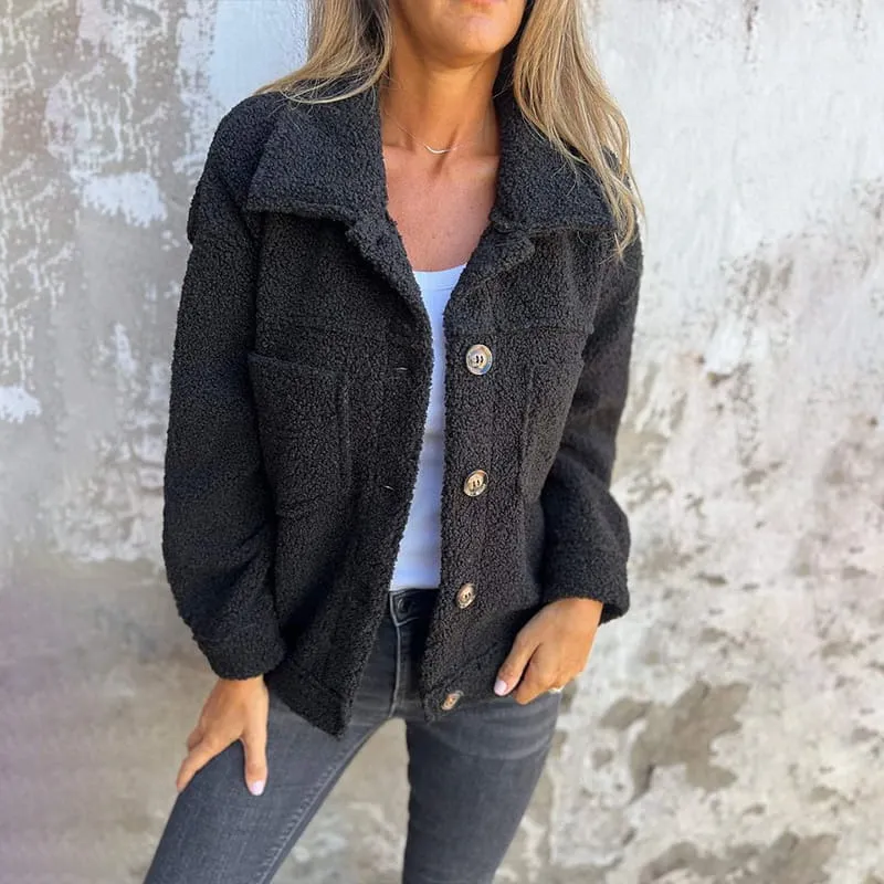 Carina | Damen Herbst Knöpfen Teddyjacke