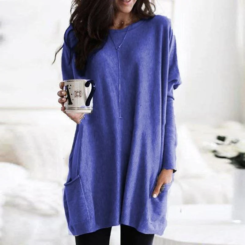 Charlotte | Damen Casual Langer Pullover mit Taschen