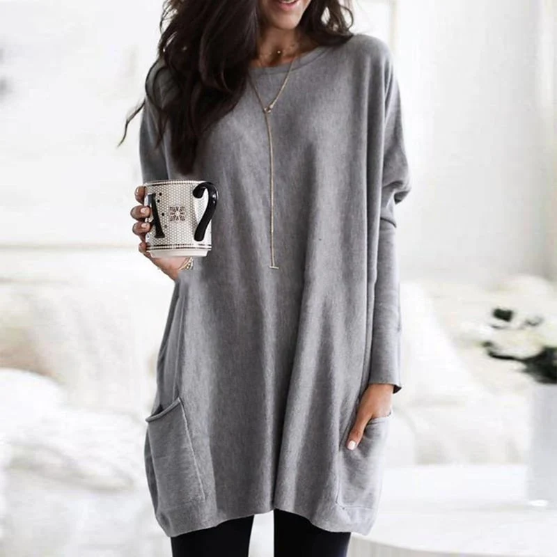 Charlotte | Damen Casual Langer Pullover mit Taschen