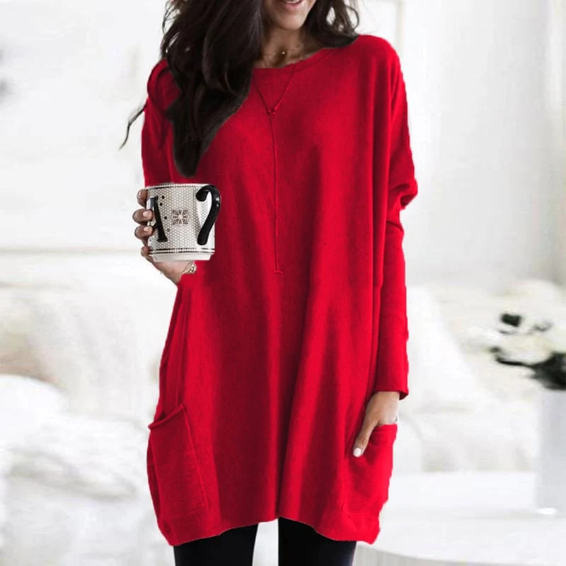 Charlotte | Damen Casual Langer Pullover mit Taschen