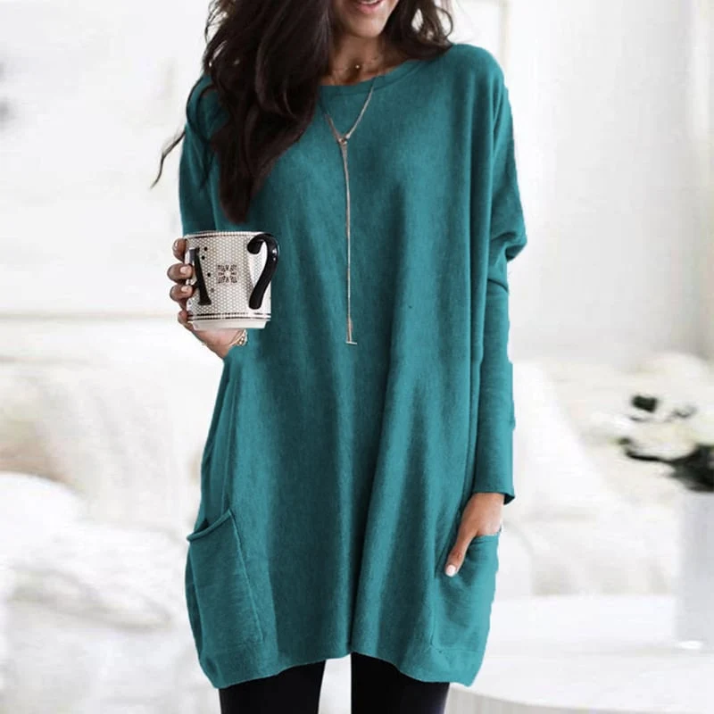 Charlotte | Damen Casual Langer Pullover mit Taschen