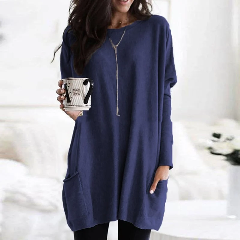 Charlotte | Damen Casual Langer Pullover mit Taschen