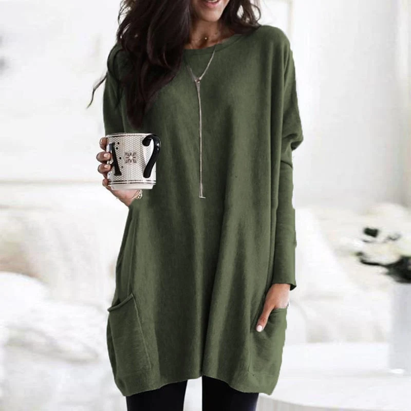 Charlotte | Damen Casual Langer Pullover mit Taschen