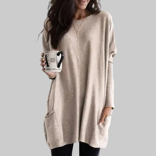 Charlotte | Damen Casual Langer Pullover mit Taschen