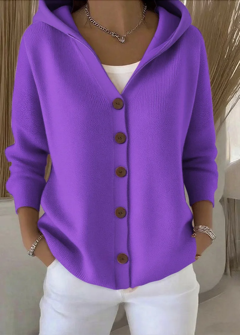 Sofia | Damen Bequem Kapuze Knopfstrickjacke
