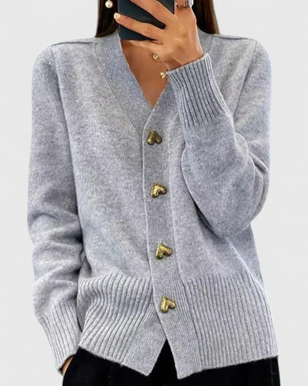 Kathrin | Damen Bequem Knöpfen Strickjacke