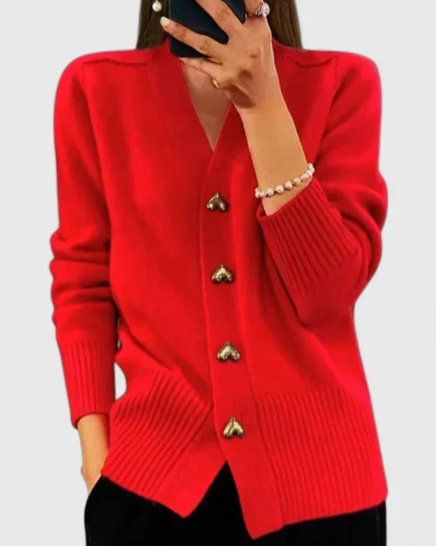 Kathrin | Damen Bequem Knöpfen Strickjacke