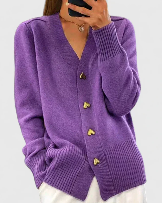 Kathrin | Damen Bequem Knöpfen Strickjacke