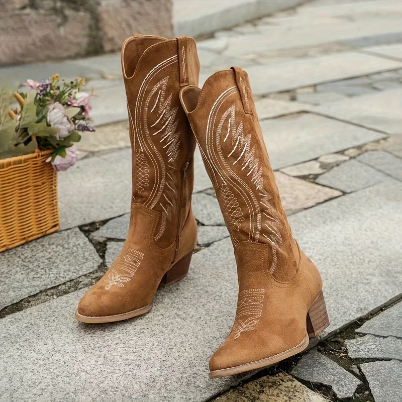 Nicole | Damen Lässig Blockabsatz Cowboystiefel