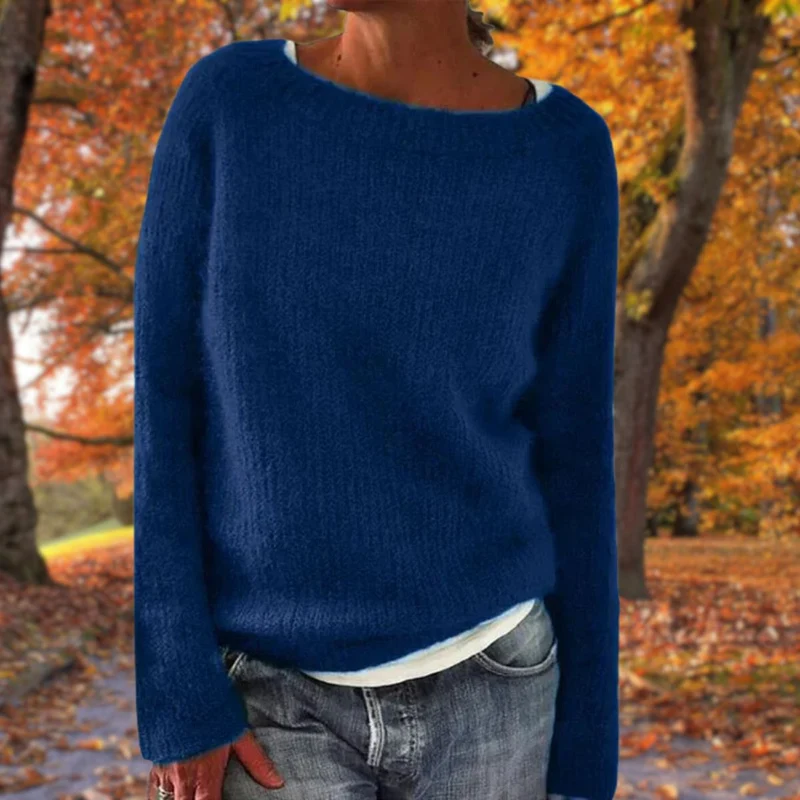 Manuela | Damen Lässiges Boot-Hals Strickpullover