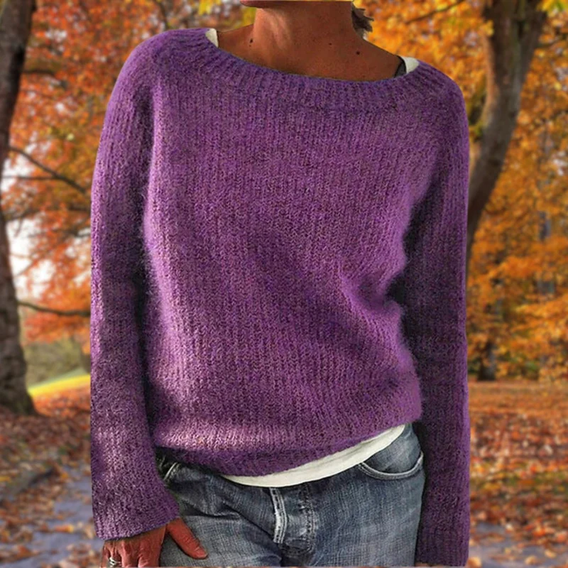Manuela | Damen Lässiges Boot-Hals Strickpullover