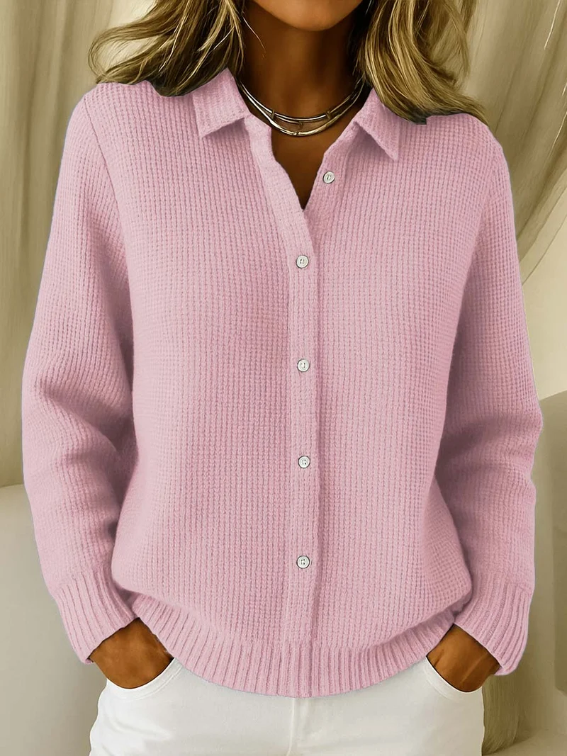 Monika | Damen Klassischer Kragen Knopfpullover