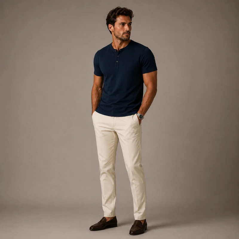 Raymond | Herren Relaxed Kurze Ärmel Henley T-Shirt