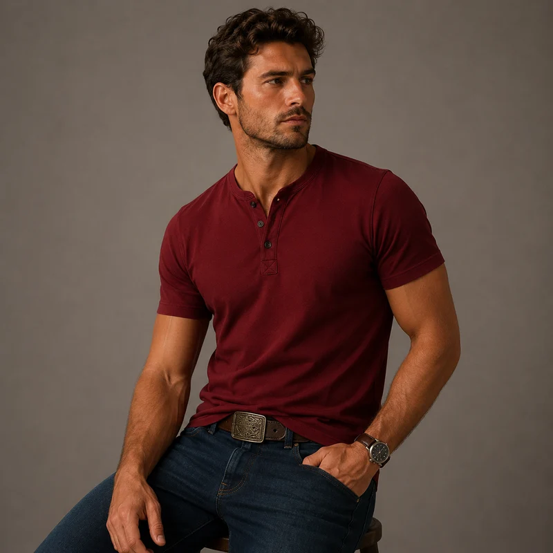 Raymond | Herren Relaxed Kurze Ärmel Henley T-Shirt