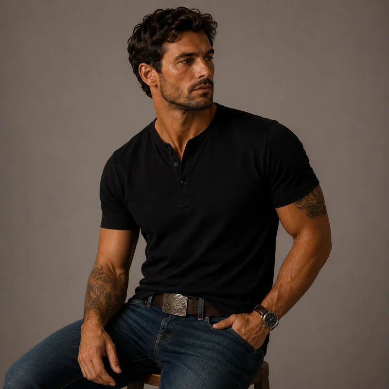 Raymond | Herren Relaxed Kurze Ärmel Henley T-Shirt