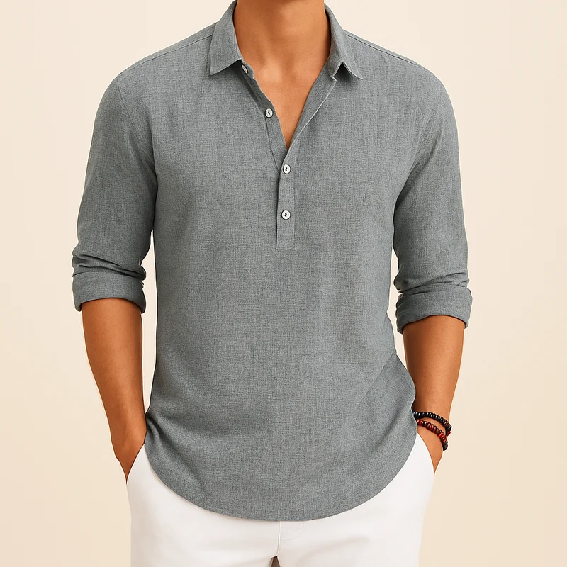 Christopher | Herren Klassisches Langen Ärmeln Henley Poloshirt