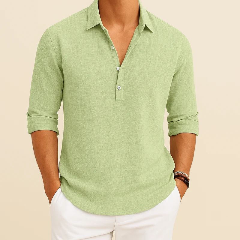 Christopher | Herren Klassisches Langen Ärmeln Henley Poloshirt