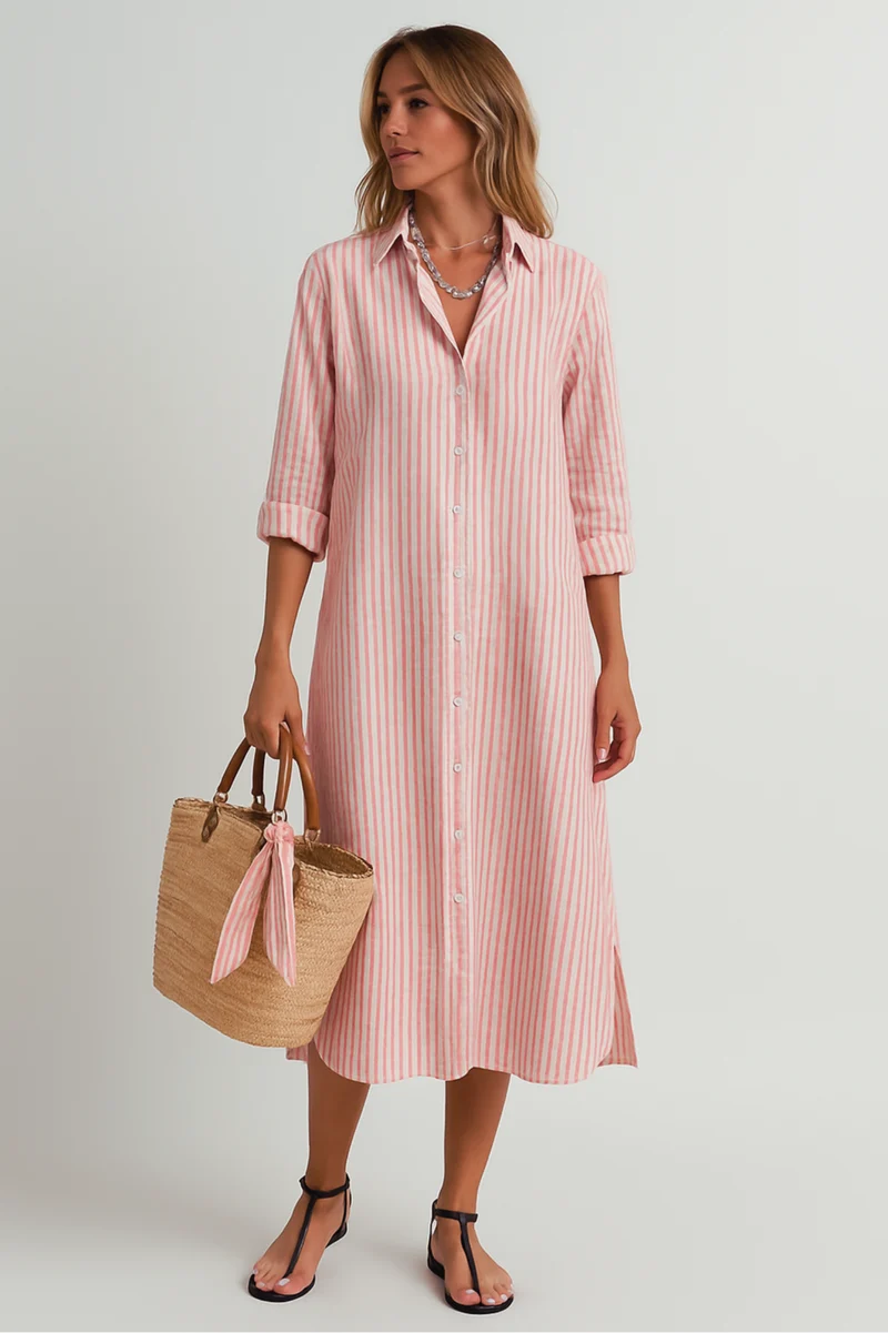 Livia | Damen Lässiges Streifenmuster Midi Strandkleid