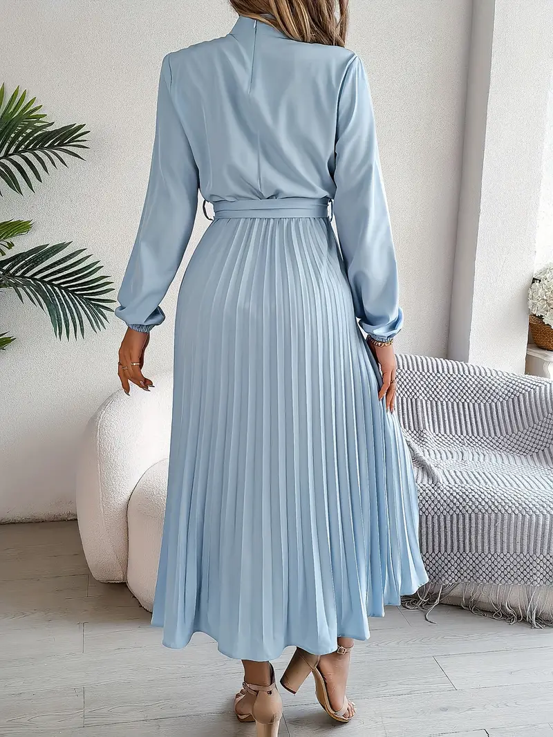 Sana | Damen Abend Plissierter Hochgeschlossener Midikleid