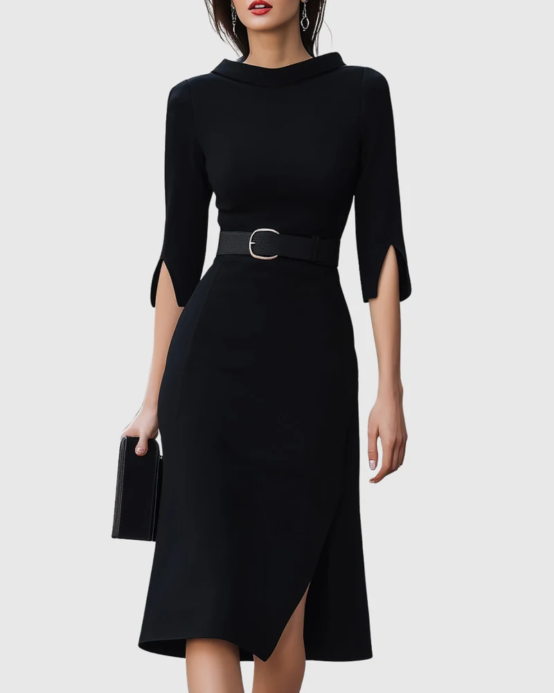 Victoria | Damen Elegant Asymmetrisches Midi Kleid