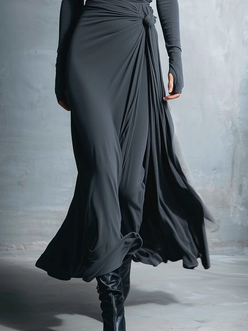 Laura | Damen Elegant Drapiertes Langarm Maxikleid