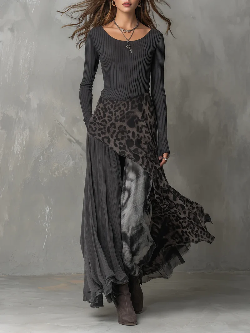 Johanna | Damen Leopardenmuster Lässiges Maxikleid
