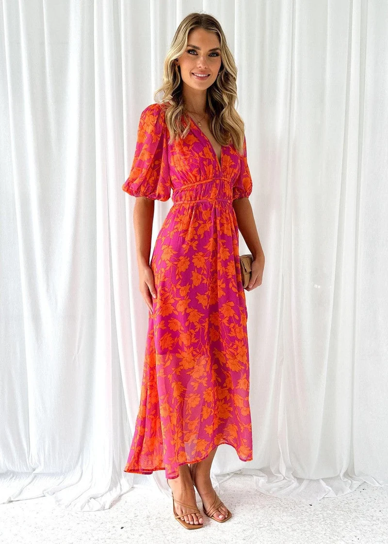 Charlotte | Damen V-Ausschnitt Blumenmuster Sommerkleid