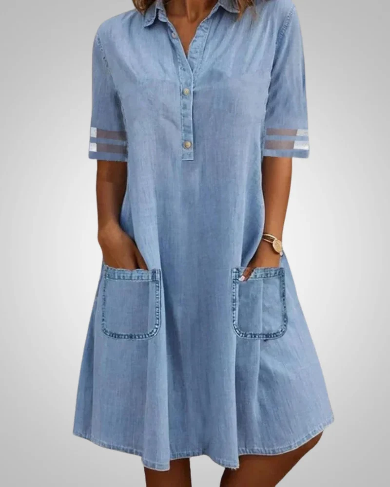 Muriel | Damen Kurzarm Denim Sommerkleid