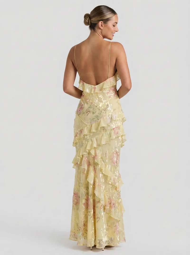 Sarah | Damen Spaghettiträgern Sommer Maxikleid