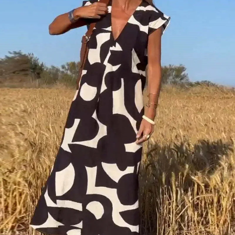 Isabelle | Damen Bedrucktes V-Ausschnitt Maxi Kleid