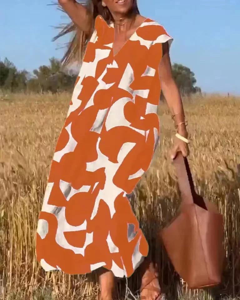 Isabelle | Damen Bedrucktes V-Ausschnitt Maxi Kleid