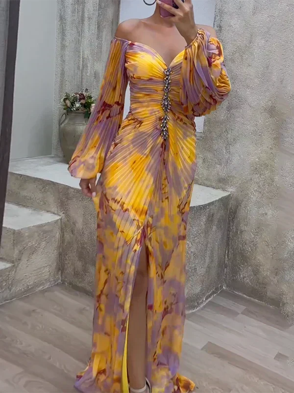 Lena | Damen Geblümtes V-Ausschnitt Hochzeitsgast Kleid
