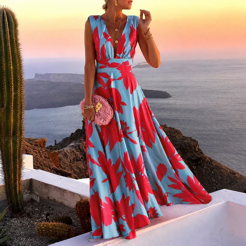 Ashley | Damen Ärmelloses Sommerabendkleid