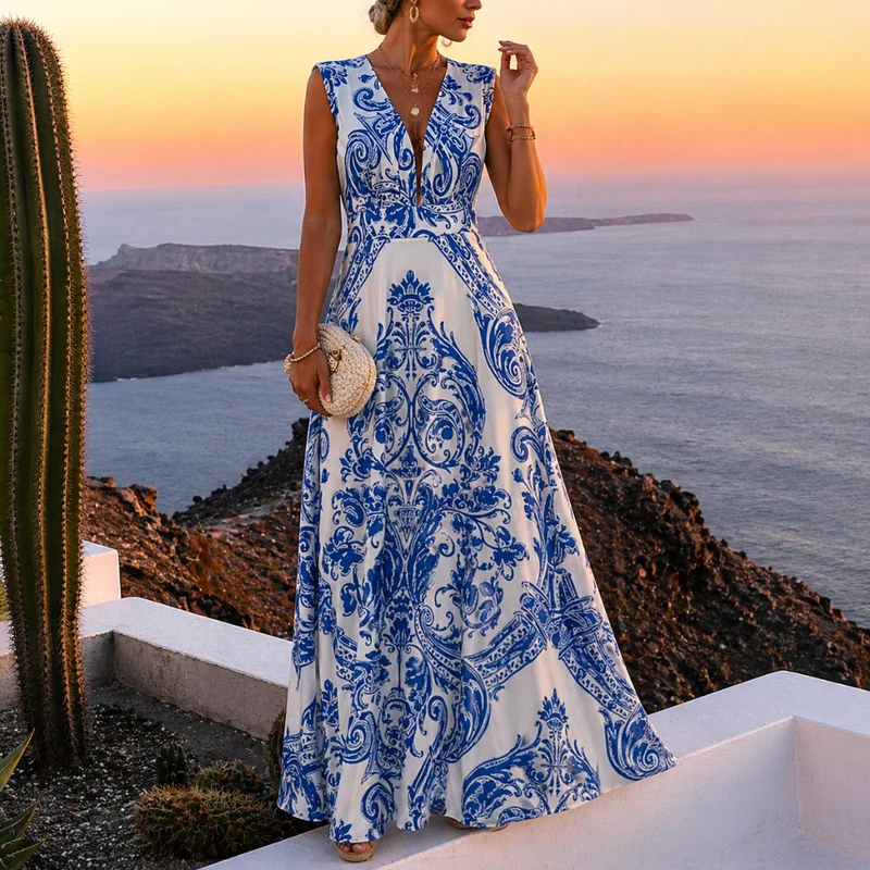 Ashley | Damen Ärmelloses Sommerabendkleid