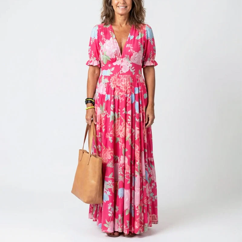 Nancy | Damen Geblümtes langes Sommerkleid