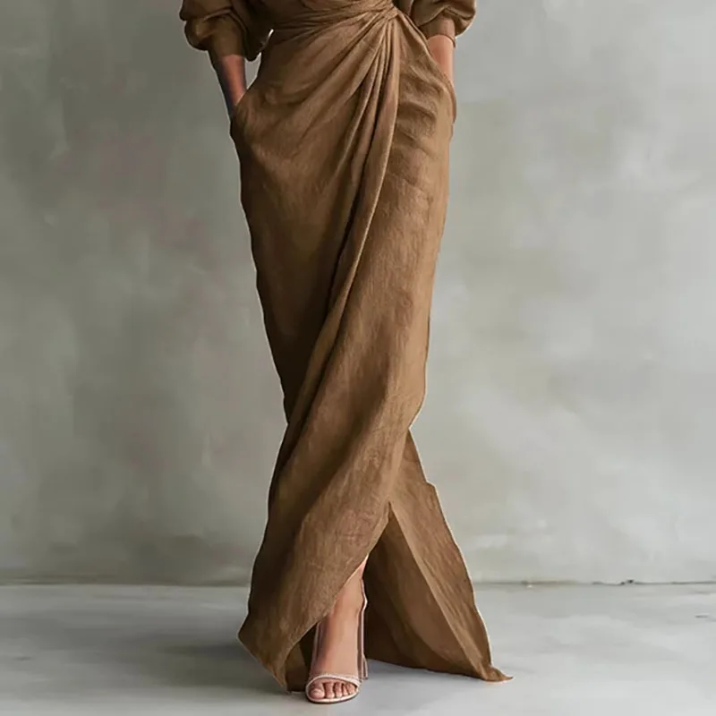Susan | Damen Wickel V-Ausschnitt Maxikleid