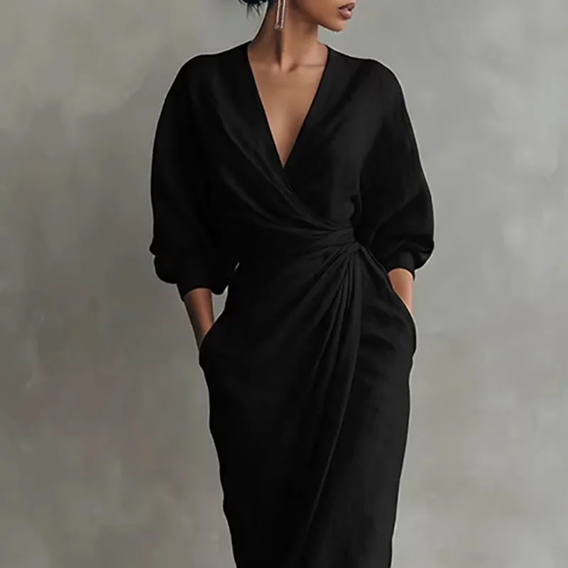Susan | Damen Wickel V-Ausschnitt Maxikleid