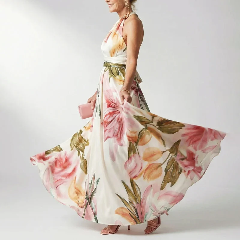 Jessica | Damen Bedrucktes Neckholder Abendkleid