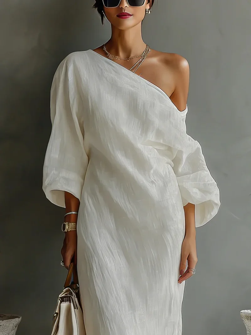 Barbara | Damen Leinen One-Shoulder Sommerkleid