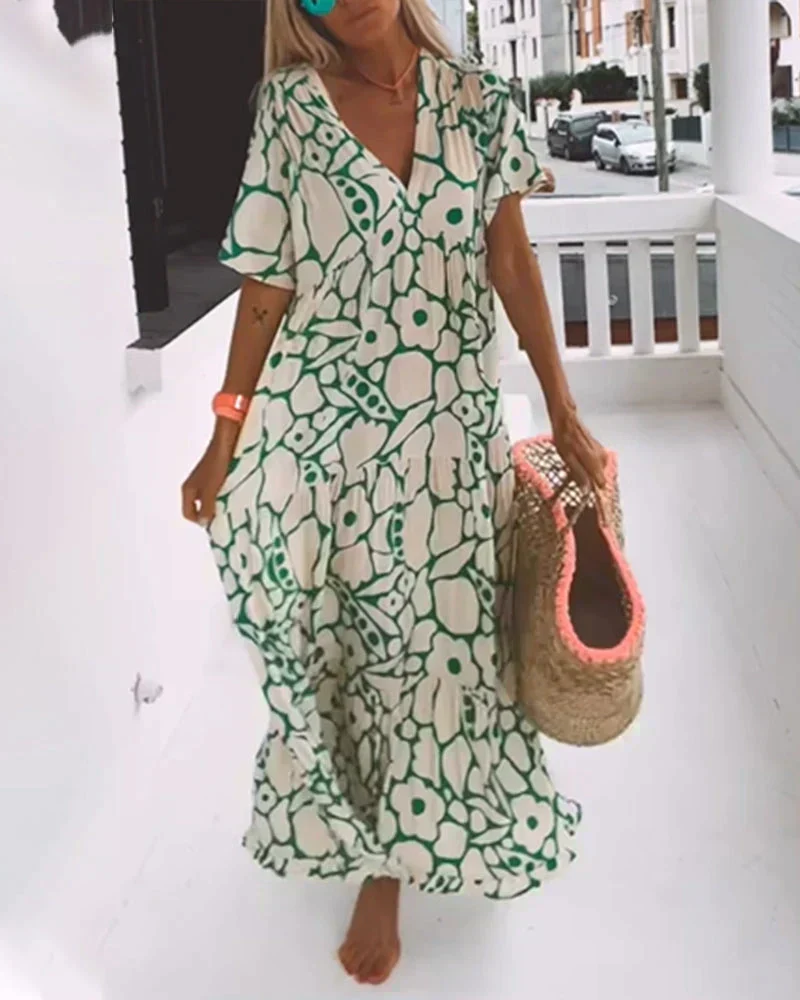 Jennifer | Damen Bedrucktes V-Ausschnitt Sommerkleid