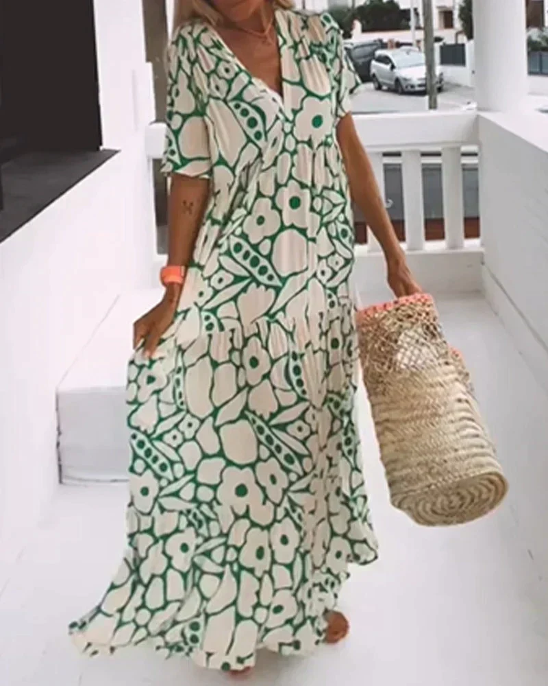Jennifer | Damen Bedrucktes V-Ausschnitt Sommerkleid