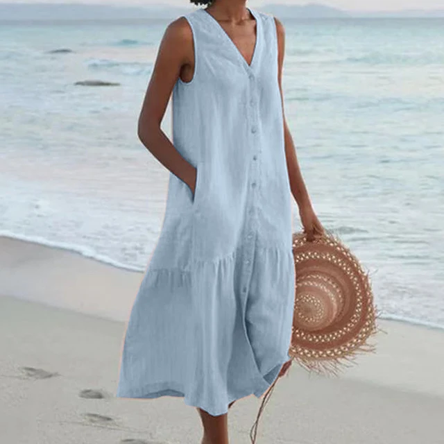 Mary | Damen Luftiges V-Ausschnitt Sommerkleid