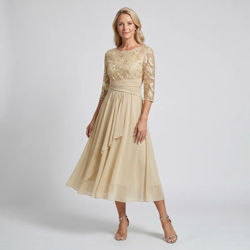 Manuela | Damen Besticktes Chiffon Midikleid