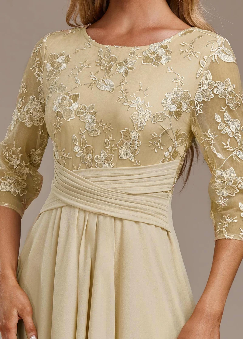Manuela | Damen Besticktes Chiffon Midikleid