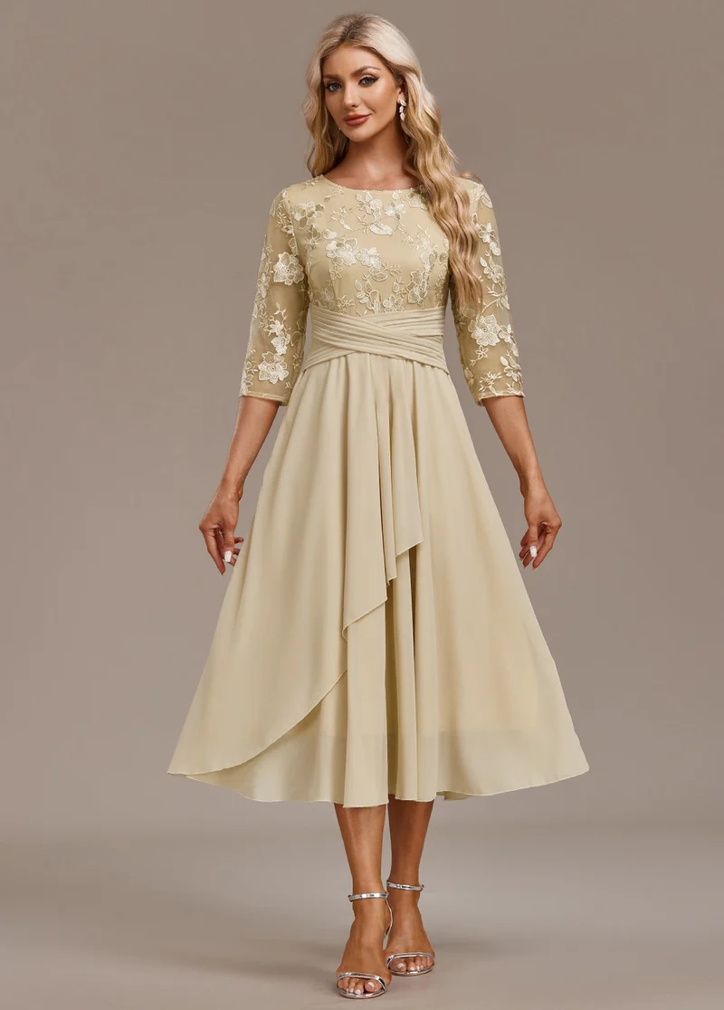 Manuela | Damen Besticktes Chiffon Midikleid