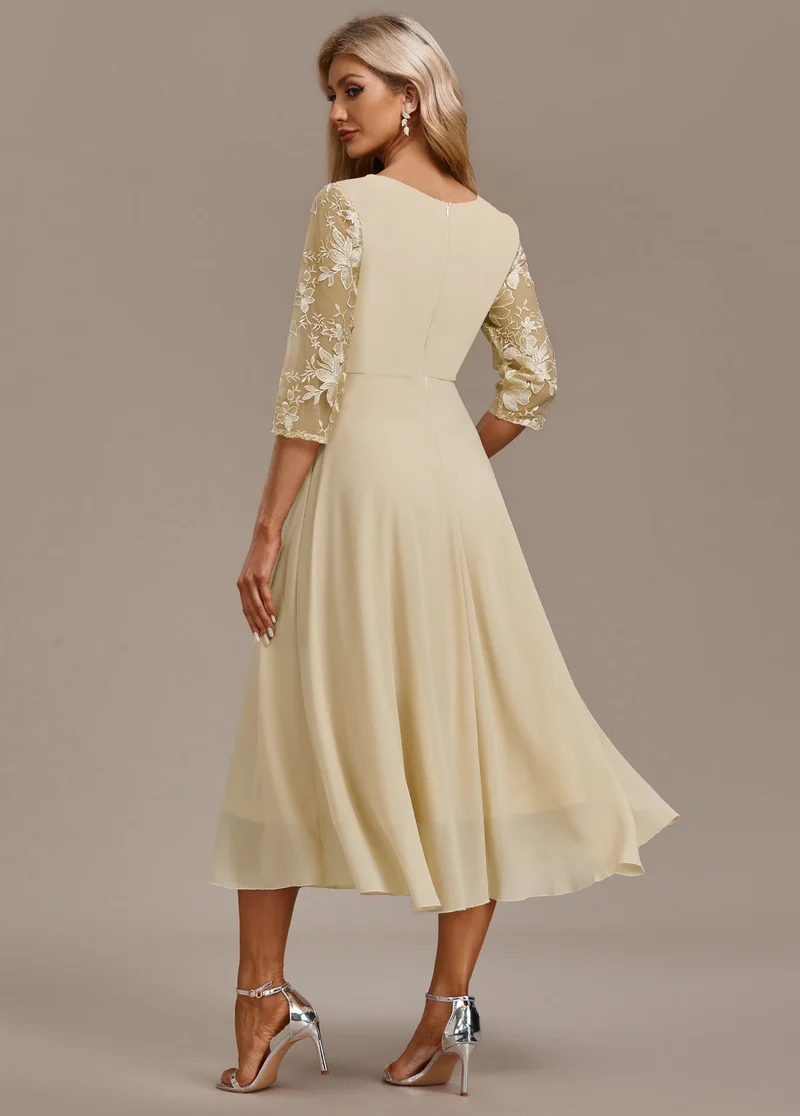 Manuela | Damen Besticktes Chiffon Midikleid