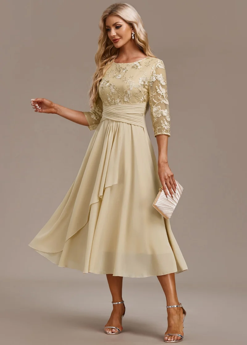 Manuela | Damen Besticktes Chiffon Midikleid