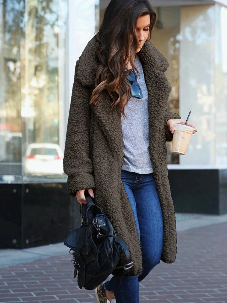 Lara | Damen Langer Teddy Trenchcoat